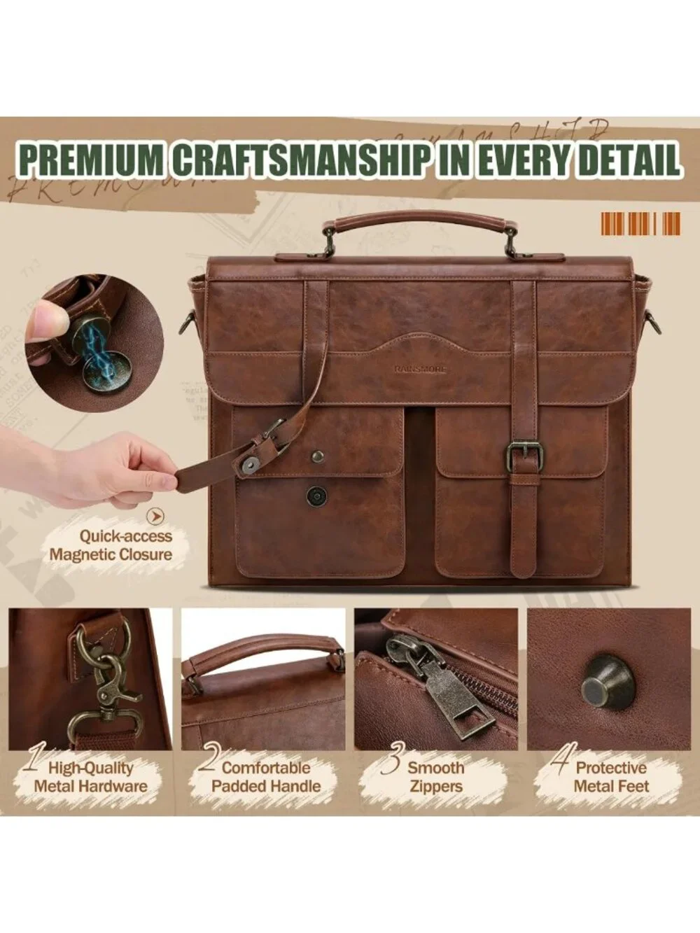 Vintage Leather Messenger Bag for Men - 17